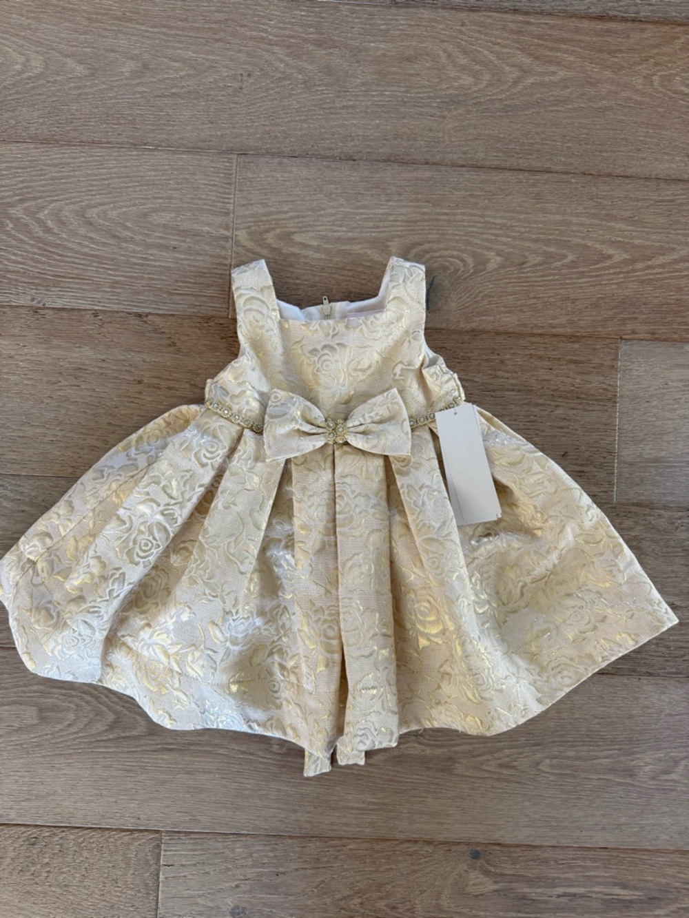 Kleinfeld toddler flower girl - Gold Brocade Dress with Bow